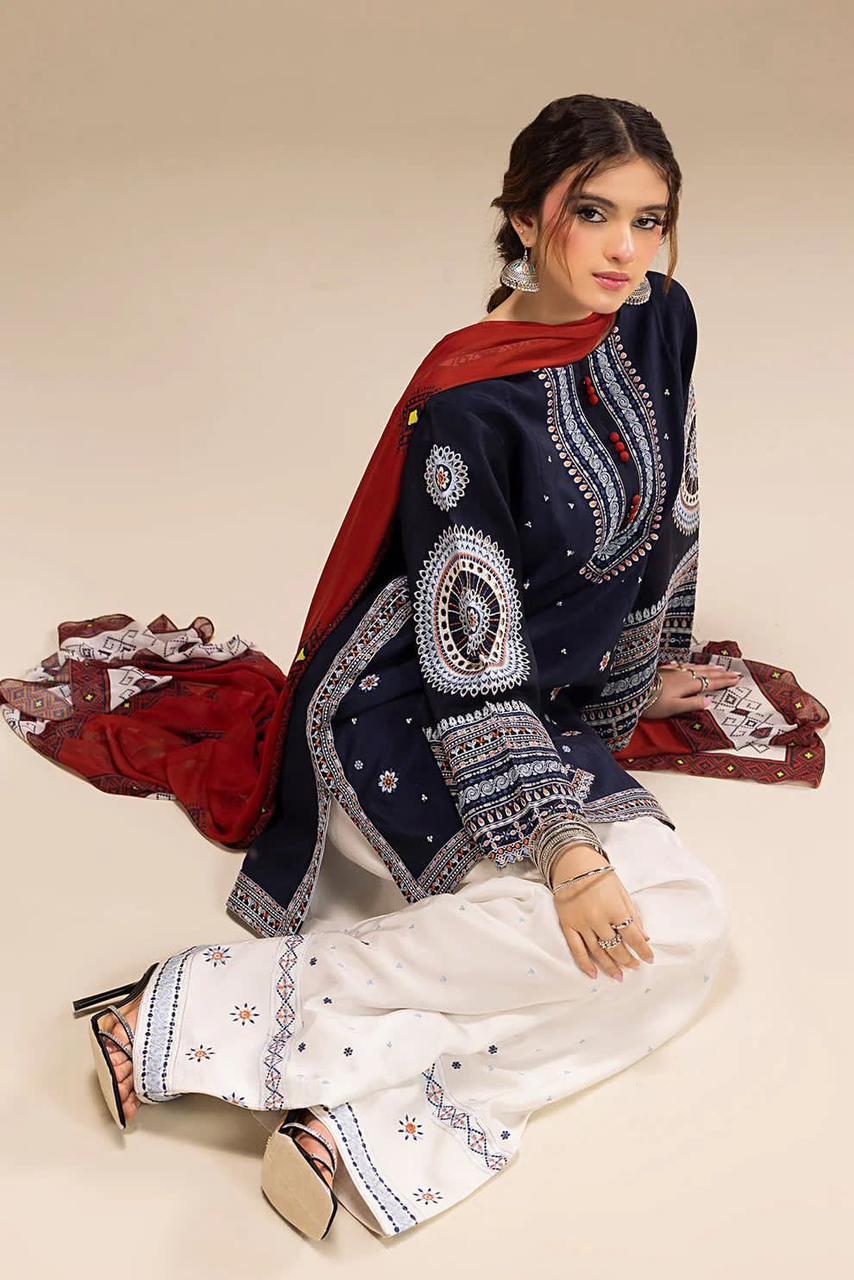 Ethnic - 3PC Dhanak Embroidered Suit (Unstitched)