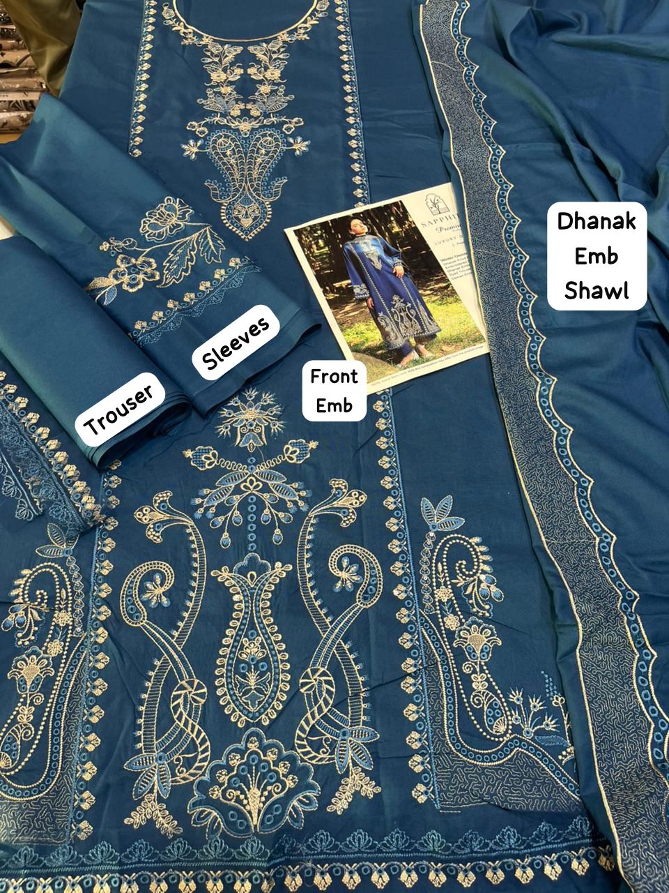 WINTER- 3PC DHANAK EMBROIDERED SHIRT WITH DHANAK FULLY EMBROIDERED SHAWL AND TROUSER