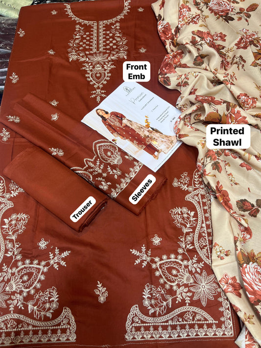 | 3PC Luxury Dhanak | Digital Printed Twill Pashmina Wool Shawl