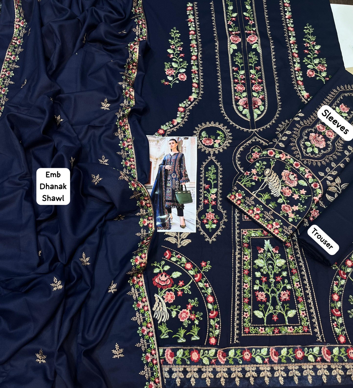 DHANAK 3 PIECE UNSTICHED FULL HEAVY EMB SUIT WITH HEAVY EMB SHAWL FOR WINTER 2025-26