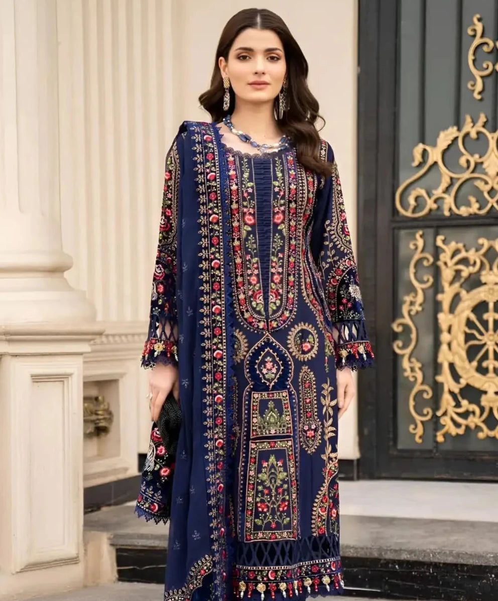 DHANAK 3 PIECE UNSTICHED FULL HEAVY EMB SUIT WITH HEAVY EMB SHAWL FOR WINTER 2025-26