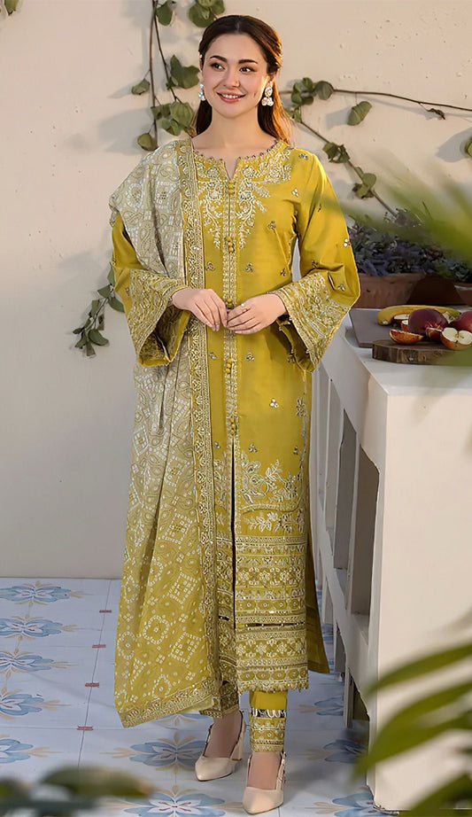 3 Piece Unstitched Embroidered Winter Dhanak Suit